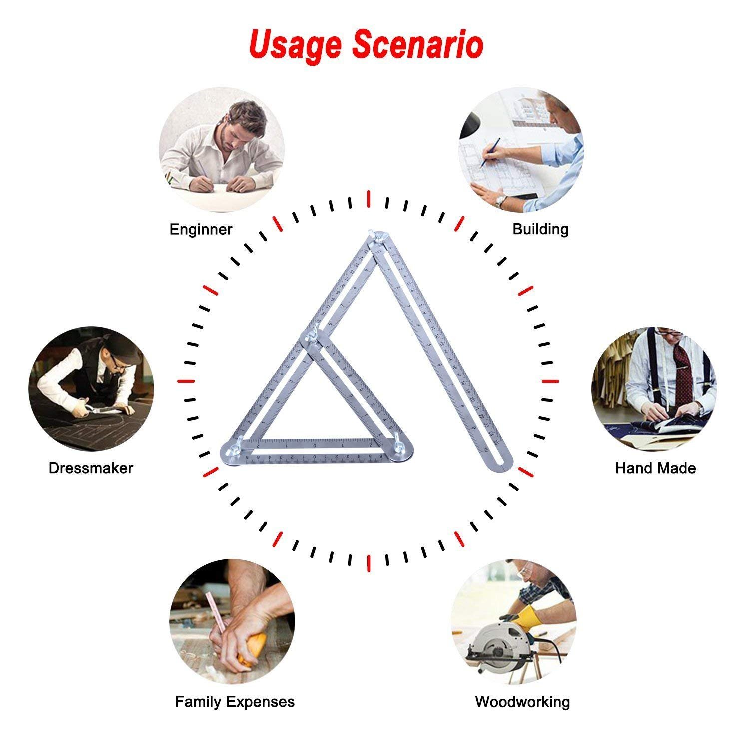 Angleizer Vorlage Werkzeug, WOWGO Werkzeug Lineal Edelstahl Messgerät für Handymen Bauherren Handwerker