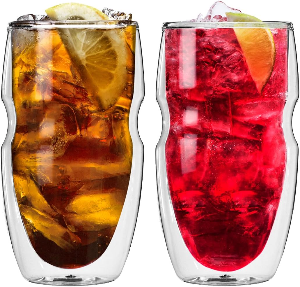 Ozeri Serafino Double Wall 16Ounce Iced Tea and Coffee Glasses, Set of