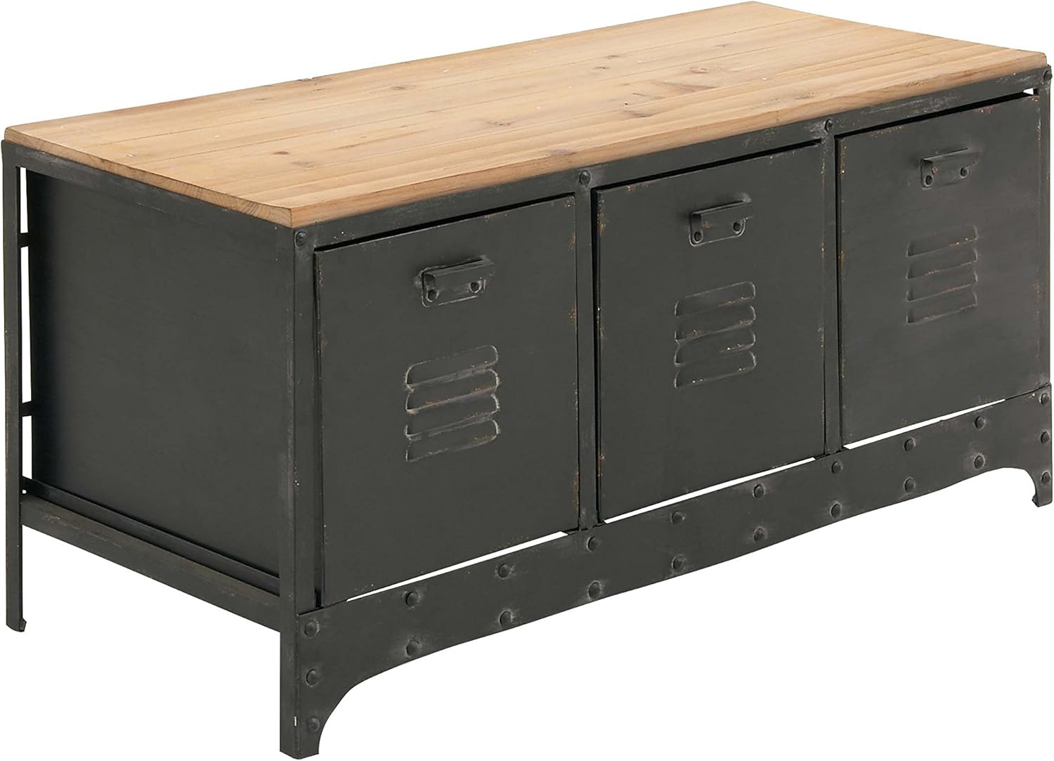 Amazon Com Deco 79 51851 Brown Metal Wood Storage Bench With 3 File Cabinet Drawers 39 X 19 Home Kitchen
