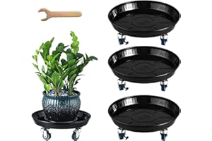 PLANTERHOMA 3 Packs Metal Plant Caddy with Wheels 13" Rolling Plant Stand Heavy Duty Plant Dolly with Casters for Indoor and Outdoor Large Planter Casters Potted Plant Mover,Black