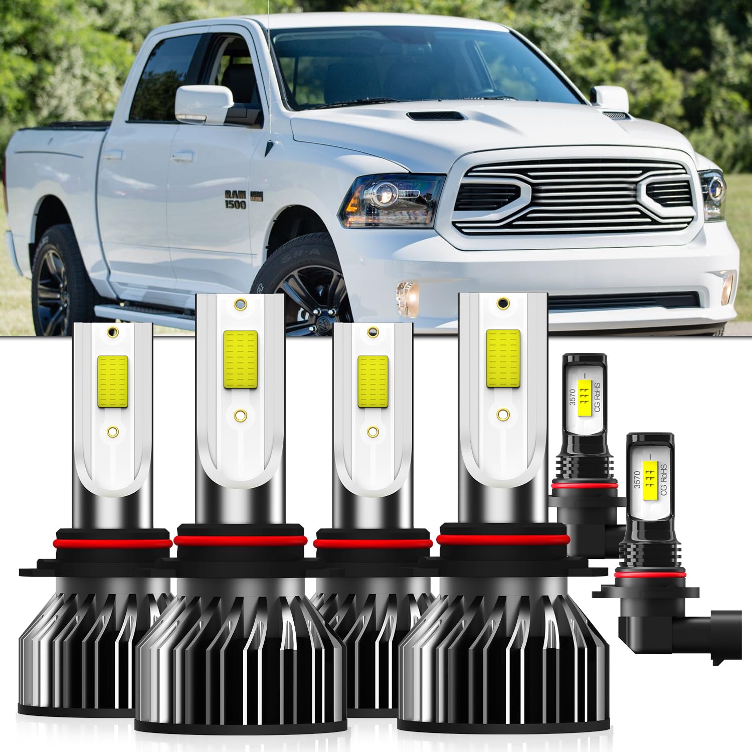 Photo 1 of AMXTOBUB compatible with DODGE RAM 1500 2500 3500 With Projector 2016 2017 2018 Bulbs High Beam Low Beams Fog Lights, Pack of 6