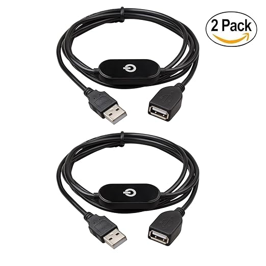 Onite タッチスイッチ USB Aオス--USB Aメス USB 延長ケーブル ON/OFFスイッチ兼用 無段階調光 中間調光器 空調服 USBファン USB扇風機 風量調節 USBグッズ アクセサリ (1.8m, ブラック)