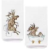 AQYIP Funny Moose Hand Towels for Bathroom, Moose Bathroom Decor, Farmhouse Funny Elk Hand Towels for Spa Gym Yoga Bath Room Washroom Restroom Decor, 16x24 Inch Set of 2