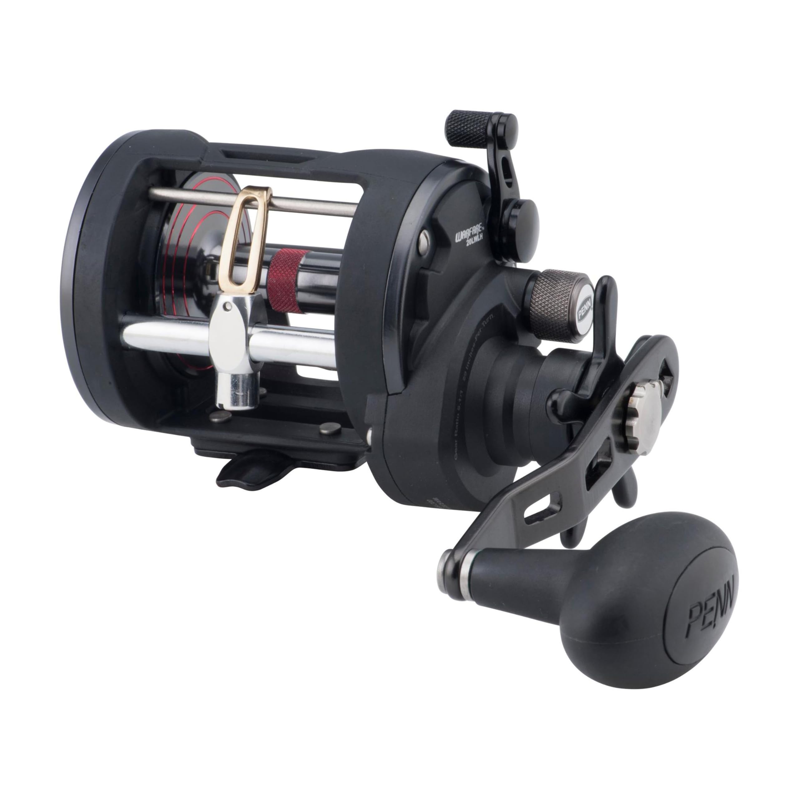 PENN Warfare™ Level Wind, Fishing Reel, Conventional Reels, Sea - Inshore/Nearshore Fishing, Saltwater Boat or Kayak Fishing,Unisex, Black/Red/Smoke, 20 | Left Hand
