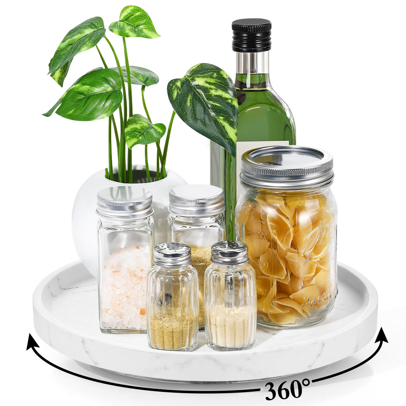 Luxspire Turntable Lazy Susan for Table Top, Marble Round Tray 10.63 inch, Lazy Susan for Cabinet Dining Table Kitchen Pantry, Rotating Bathroom Countertop Organiser, Gravel White