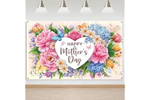 Mocsicka Mother's Day Backdrop Banner Flowers Happy Mothers Day Decorations Banner I love Mom Mothers Party Decorations Photo