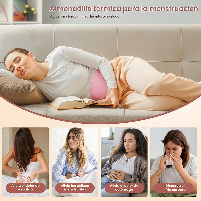 Almohadilla Térmica Menstrual, Cinturón Térmico para Menstruación con 3 Niveles de Calor, USB Recargable y Lavable, Almohadilla Térmica Eléctrica para Período Menstrual Alivio del Dolor de Espalda