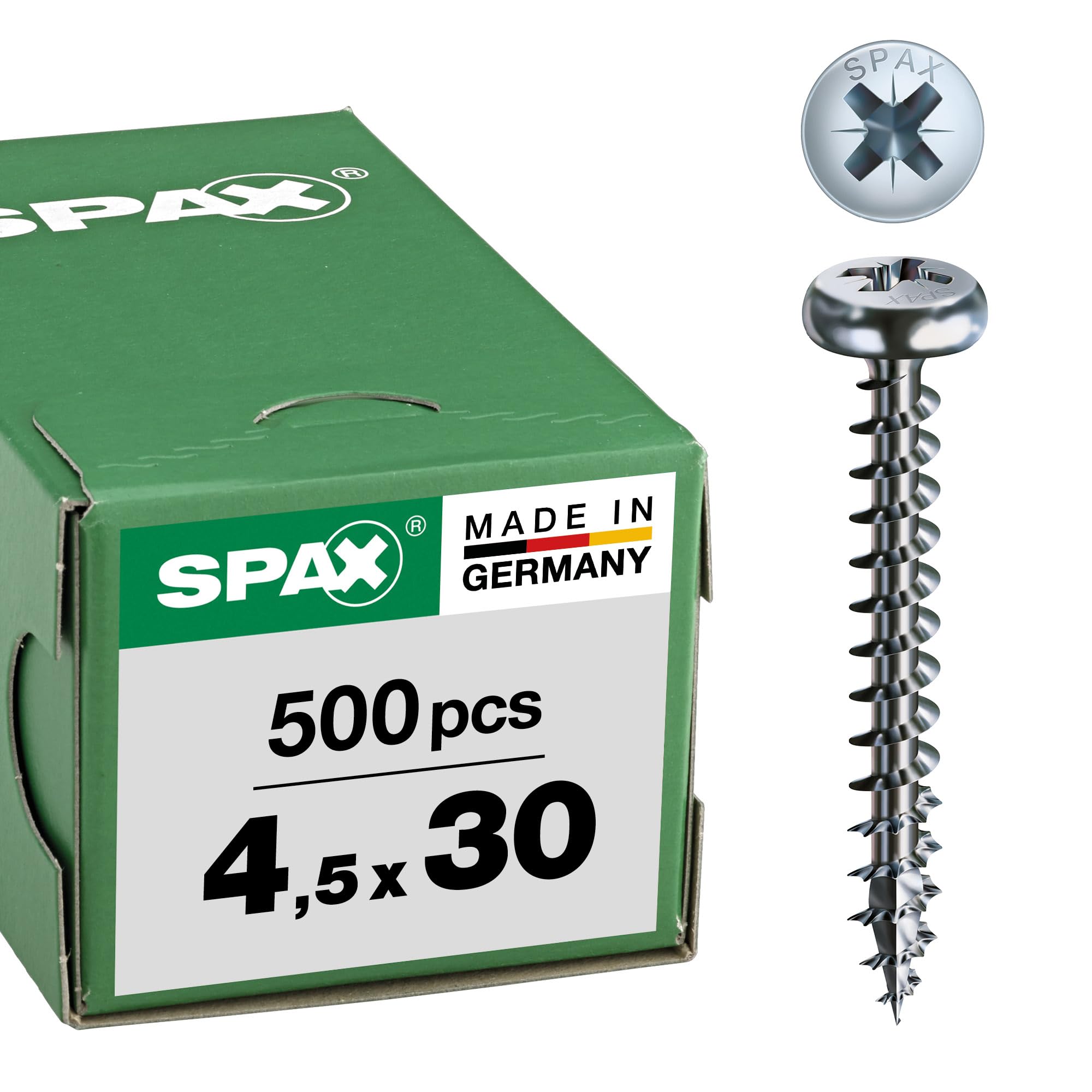 SPAX 023101045030 Universal Screw, 4.5 x 30 mm, Pack of 500, Phillips Z2, Semi-Round Head, Fully Thread, 4CUT, WIROX A3J, 5 โ image 1