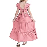 HIGHUZZA Girls Summer Dresses Tween Tie Back Ruffle Sleeve Kids Swing Flowy Casual Beach Maxi Dress