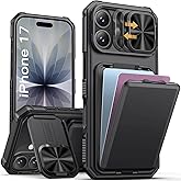 SSLOTSCASE for iPhone 17 Case with Card Holder & Kickstand & Slide Camera Lens Cover & Camera Stand & Wallet, Military-Grade Heavy Duty Hard Rugged Phone Case Cover for iPhone 17 6.3'' 5G 2025, Black