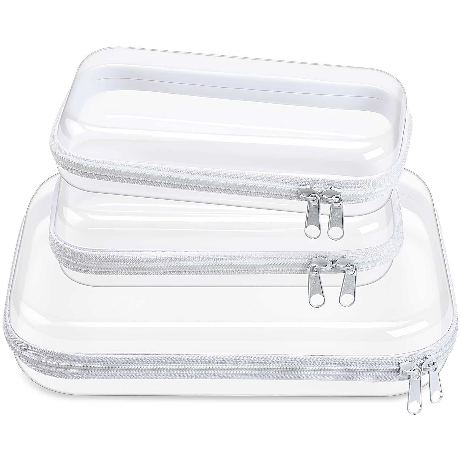 Photo 1 of Hoolerry 3 Pcs Clear Hard Zipper Case Plastic Pouch Transparent Hard Case Clear Makeup Bag Portable Travel Organizer Bin for Cosmetics, Building Blocks, Puzzles(White,Mss)