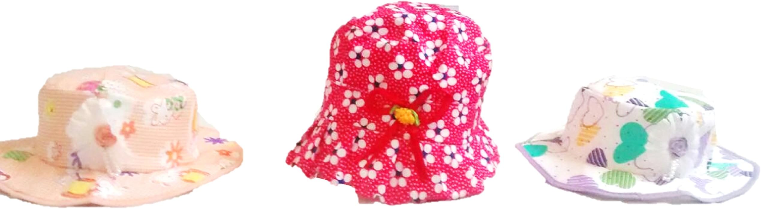 New Jain TradersBonnet Round Printed Sun Hat (Cap) - Set of 3 - Baby Girls