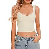 CHYRII Womens Square V Neck Tank Tops Sleeveless Summer Going Out Workout Yoga Basic Crop Tops
