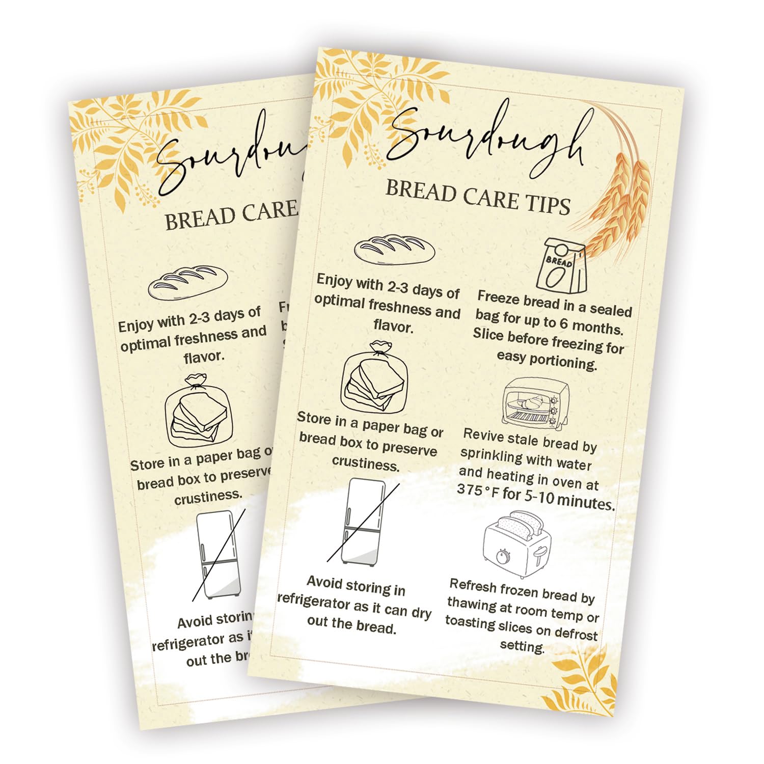 Photo 1 of 100 Pack Sourdough Bread Care Instruction Cards 2x3.5 Inch StorageTips Cards Bakery Starter Client Packaging Cards Dessert Cake Baking Supplies