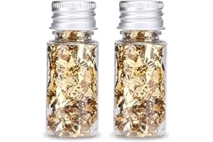 HERCHR 2 Bottles Gold Leaf, 10g Gold Flakes for Nails Decorating for Epoxy Resin, Greeting Cards, Paintings, Candle Making Foil Flakes