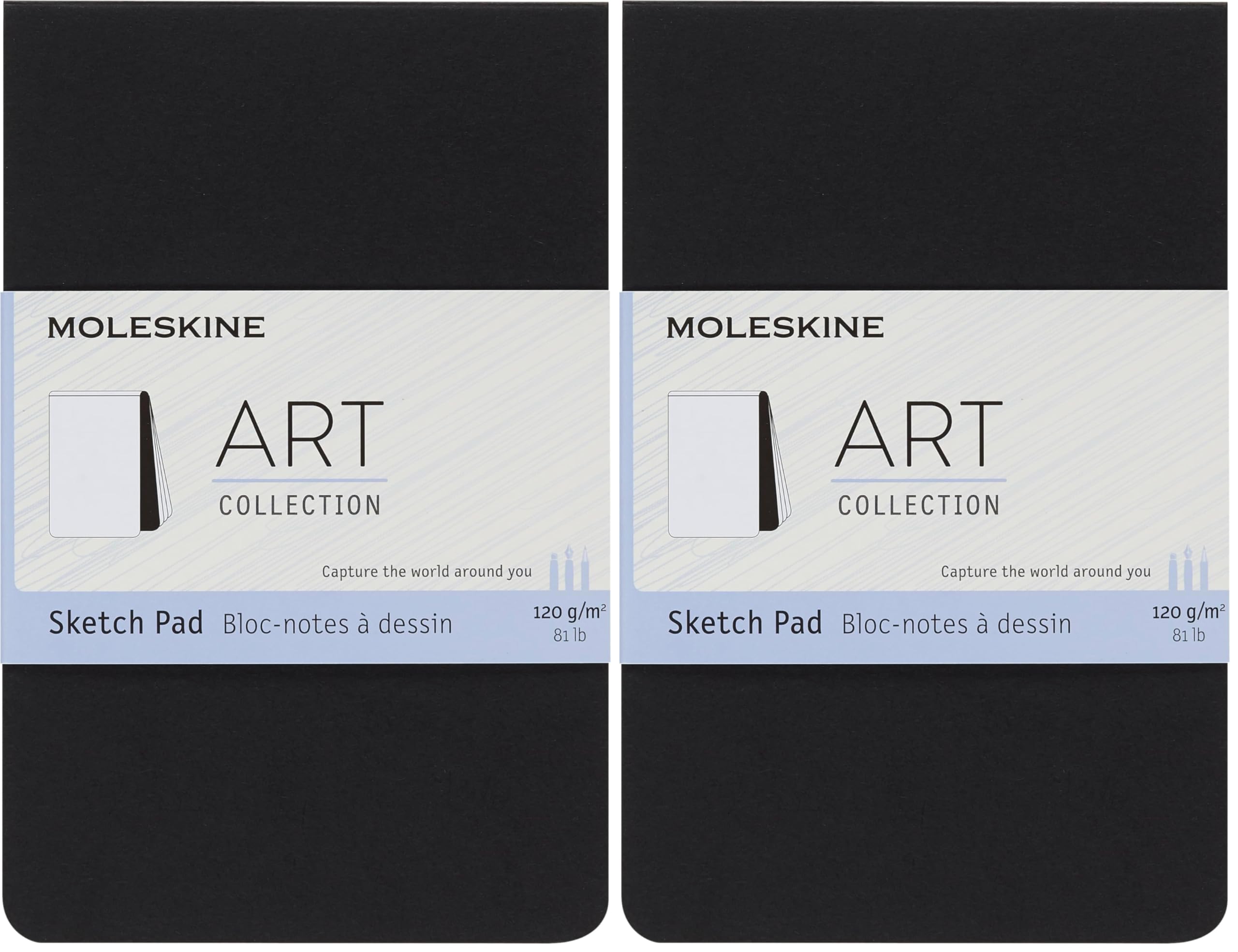 Moleskine 9 x 14 cm Pocket Size Art Sketchbook, Paper for Pencils, Charcoal, Pens, Fountain Pens and Markers Soft Cover, Colour Black, 48 Pages (Pack of 2)