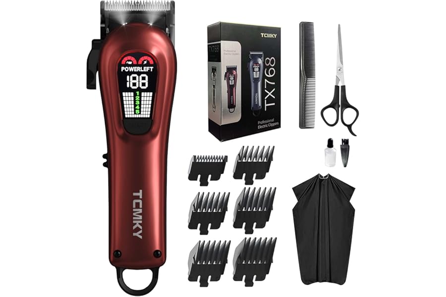 TCMKY Hair Clippers for Men Professional Clippers for Men Cordless&Corded Barber Clippers for Hair Cutting & Grooming. Rechargeable Hair Trimmer Kit for Household (Red)