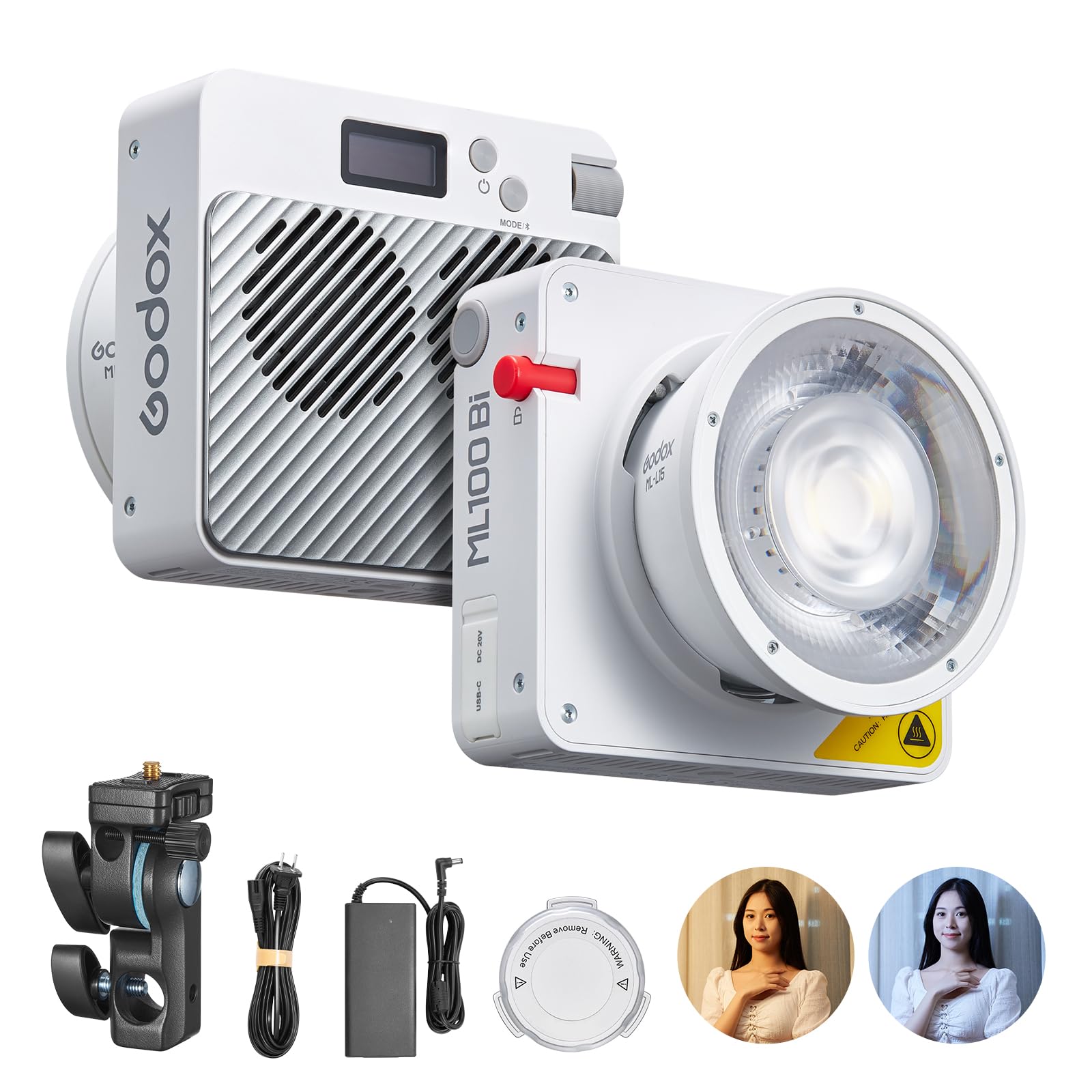 Godox ML100Bi 100W Bi-Color LED Video Light, CRI 97+/TLCI 98+ COB LED Continuous Lighting 2800-6500K, Handheld Portable LED Photography Light