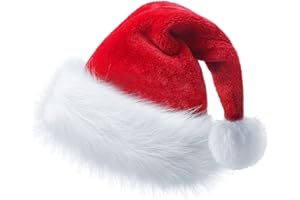 RUNDONG Christmas Hat Santa Hat for Adults Holiday Unisex Velvet Double layer Xmas Hat for New Year Festive Party Ornaments