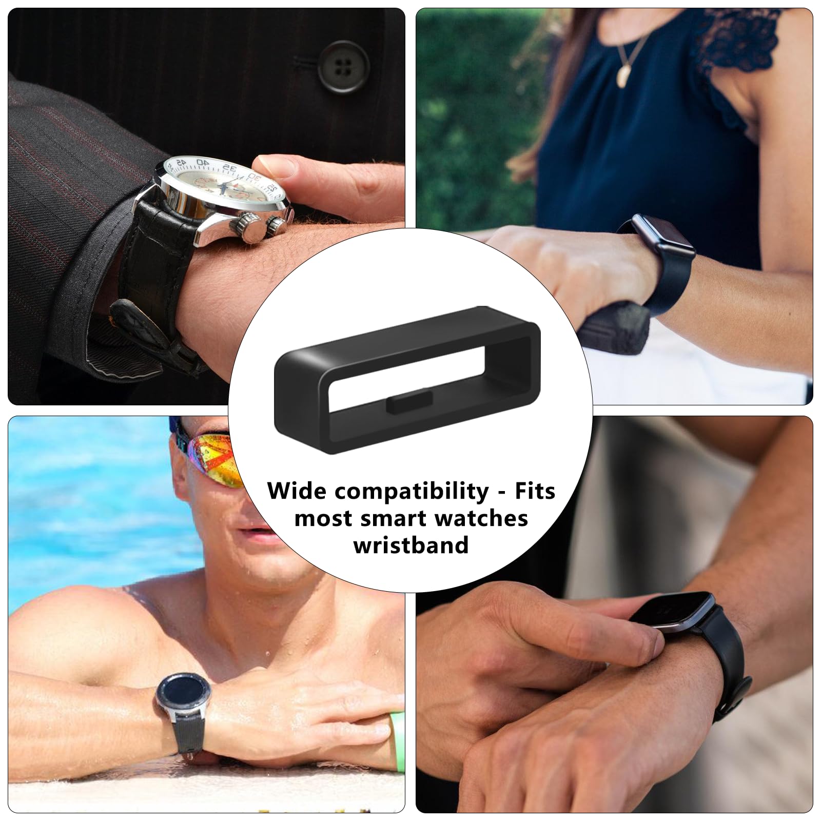 Vnsuyo 6 Pcs Watch Band Keepers, 16mm/18mm/20mm/22mm /24mm/26mm Watch Strap Holder Loops Retainer, Black Silicone Watch Band Fastener Rings Replacement Parts for Smart Sport Watches