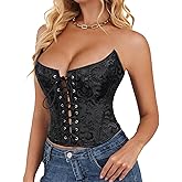 WHIPPY Corset Tops for Women Vintage Lace Up Overbust Bustier Floral Embroidery Strapless Corset Bustier Bodyshaper Crop Top