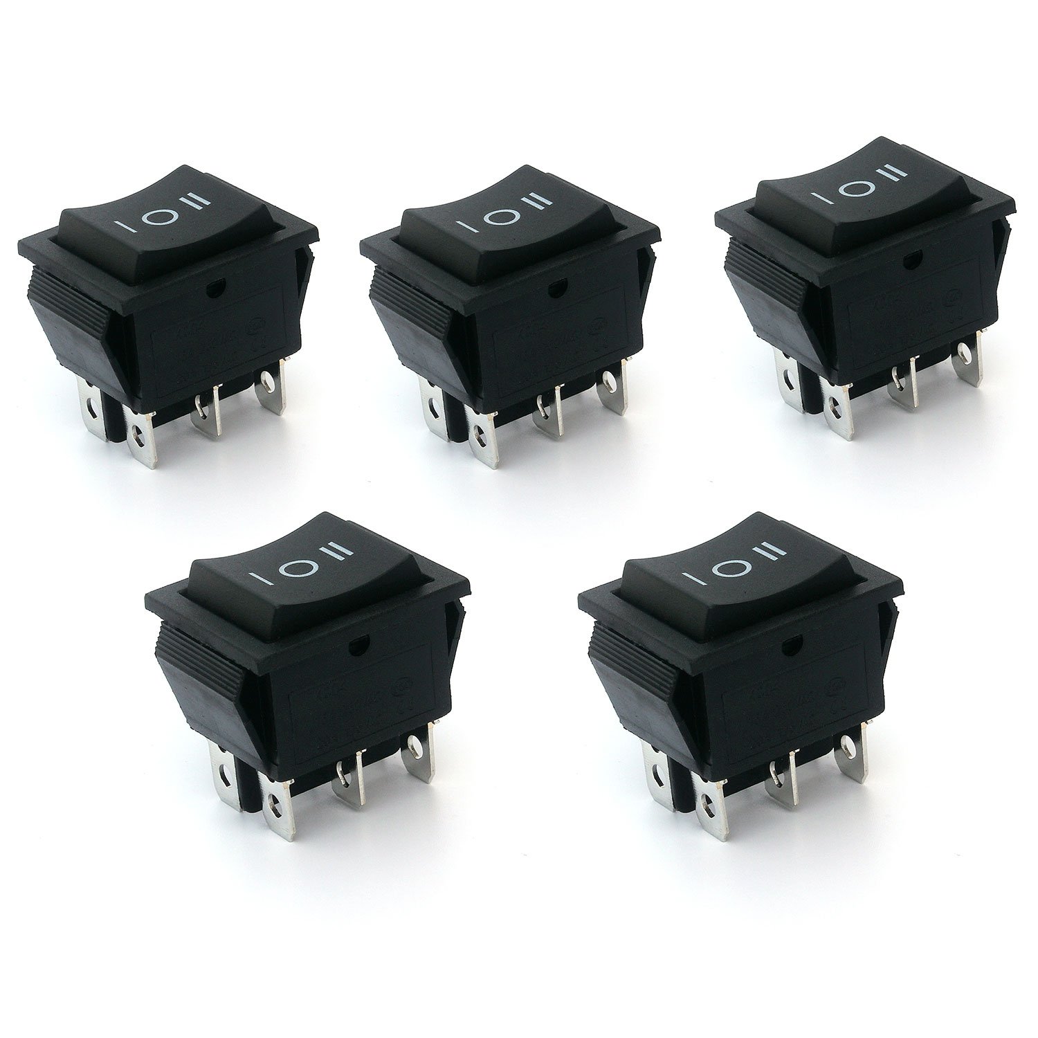 Switian 5Pcs DPDT Rocker Switch 3 Position ON/OFF/ON 6 Terminal 16A 250VAC 20A 125VAC Boat Car Marine Toggle Switch Panel Mount