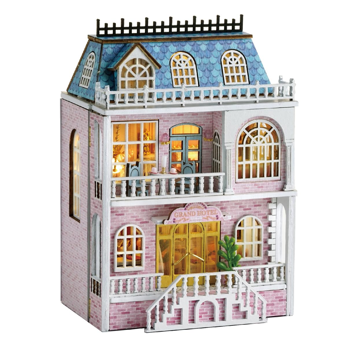 Ieron DIY Miniature Doll House Kit,Mini Handmade House Model DIY Crafts Kit with Dust Cover, 3D Wooden Dollhouse Kits,Tiny Building Kit for Birthday Gift, Romantic Castle