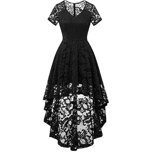 MUADRESS Women's Vintage Cocktail Dress Floral Lace V Neck Hi-Lo Party Dress