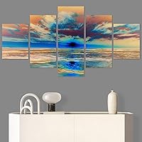 SIGNWIN 5 Panel Canvas Wall Art Modern Art Coastal Colorful Multicolor Photography Romantics Sunset for Home Decorations Ready to Hang - 60