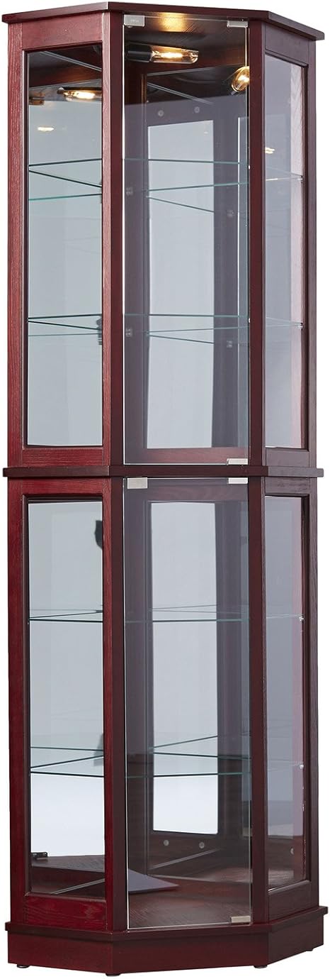 Tall Lighted Corner Curio Cabinet - Corner Hutch for Collectibles