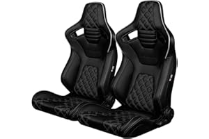 BRAUM RACING BRAUM ® - Pair of Black Diamond Leatherette ELITE-X Racing Seats with White Piping and Stitches (BRR1X-BDDWS)