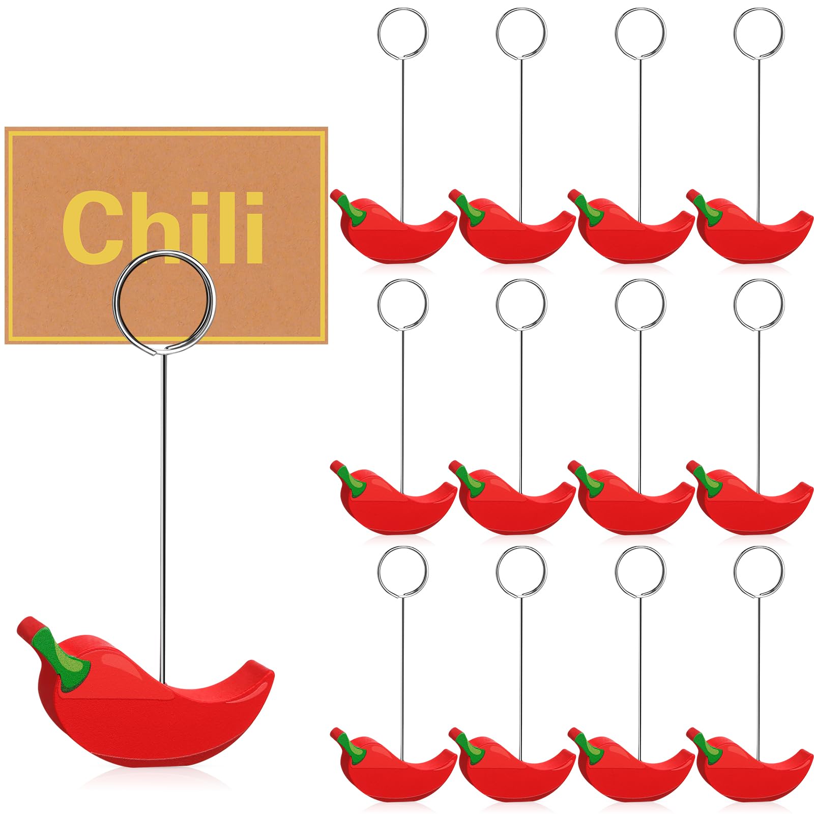 Photo 1 of Cinnvoice 12 Pcs Chili Cook Off Chili Pepper Table Number Holders Wooden Photo Card Holder Cute Name Card Picture Stand Holder for Cook Off Mexican Festival Decoration