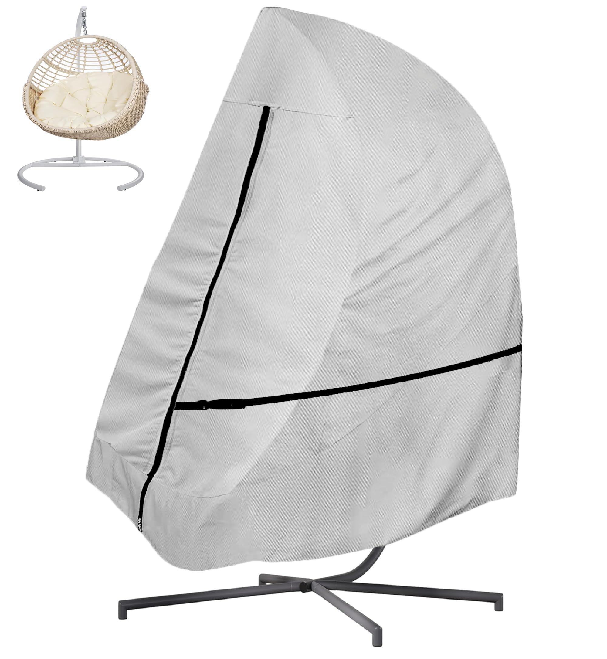 Single Egg Chair Cover, 600D Heavy Duty Waterproof Hanging Egg Chair with Waterproof Zipper, UV-Anti & Windproof for B&M & Aldi Swing Chair -- 190x115cm