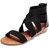 DREAM PAIRS Women's Elastic Ankle Strap Low Wedges Sandals