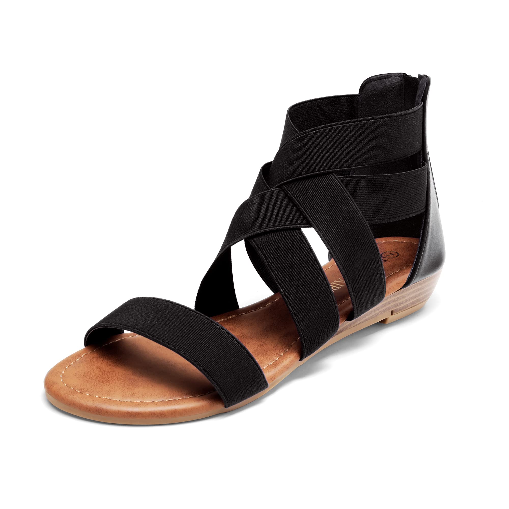 Photo 1 of DREAM PAIRS Women's Elastic Ankle Strap Sandals Gladiator Strappy Low Wedges Sandals,Size 9,Black,ELASTICA8