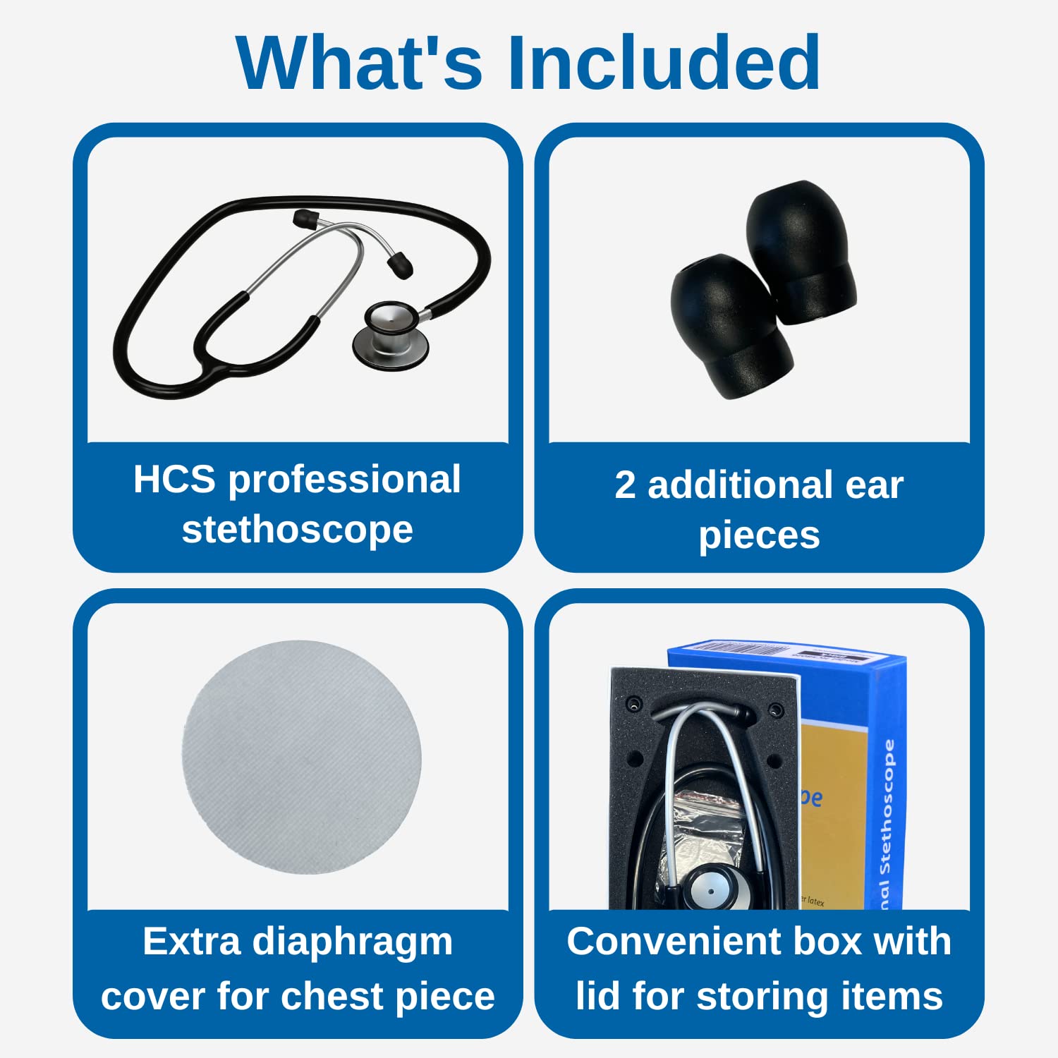HCS Black Stethoscope - Classic Lightweight, Medical, Dual Head Stethoscope for Nurses, Students, Home - 22 inch Tubing