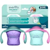 Evenflo Balance+ Trainer Cup with Ultra Soft Spout, Purple &amp; Mint with Pink &amp; Teal Handles, 5oz, 2 Pack, for 6+ Months