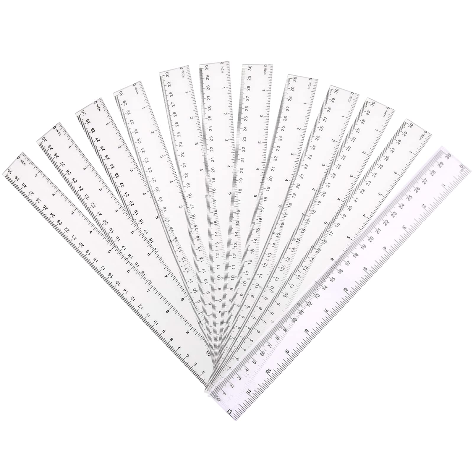 12-Pack Clear Plastic Rulers - 30cm/12 Inch Shatter Resistant Metric Transparent Straight Measuring Ruler Tool for Students & Offices