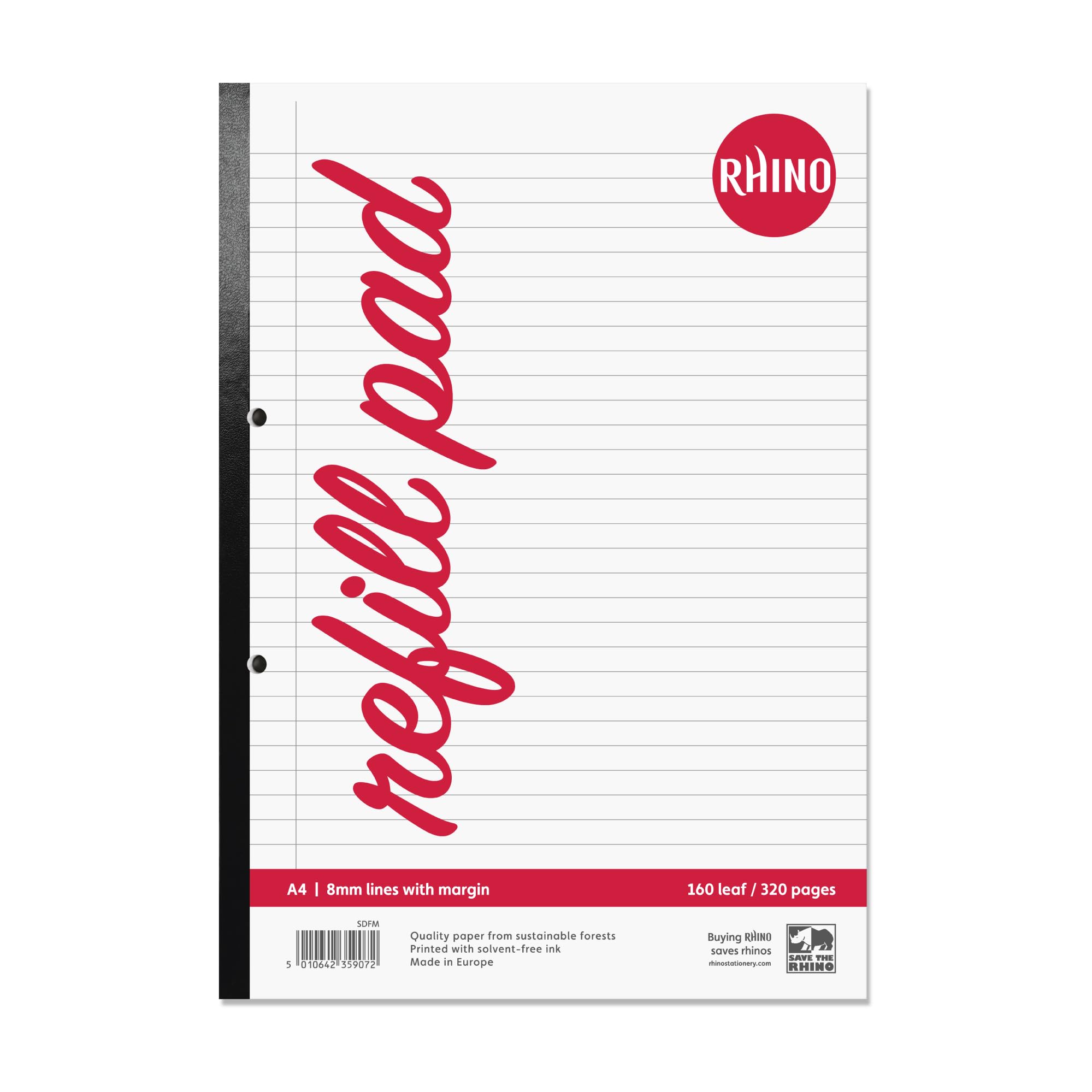 RHINO A4 160 leaf/320 pages 8 mm Ruled And Margin Refill Pad