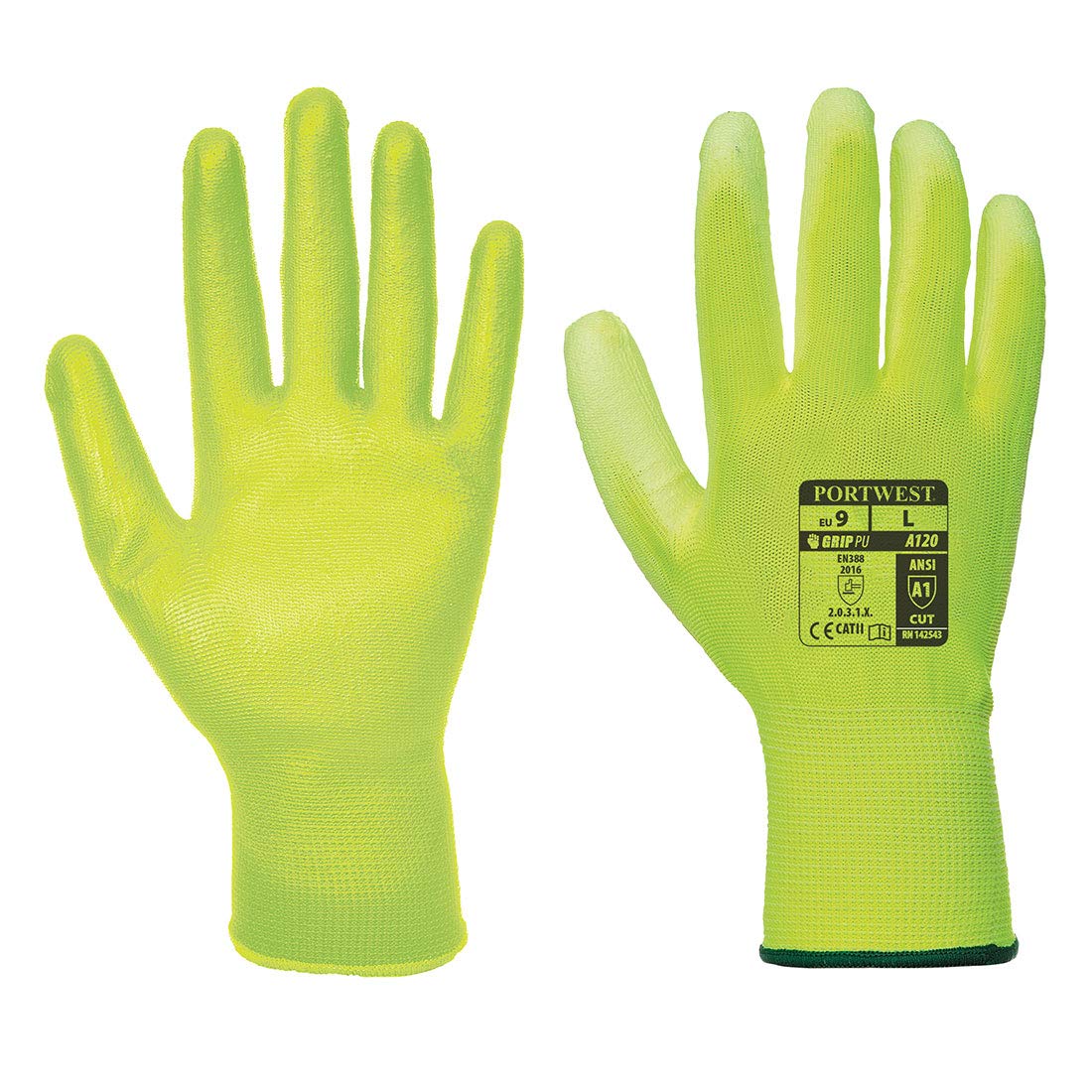 Portwest PU Palm Gloves, Colour: Yellow, Size: Medium, A120Y2RM