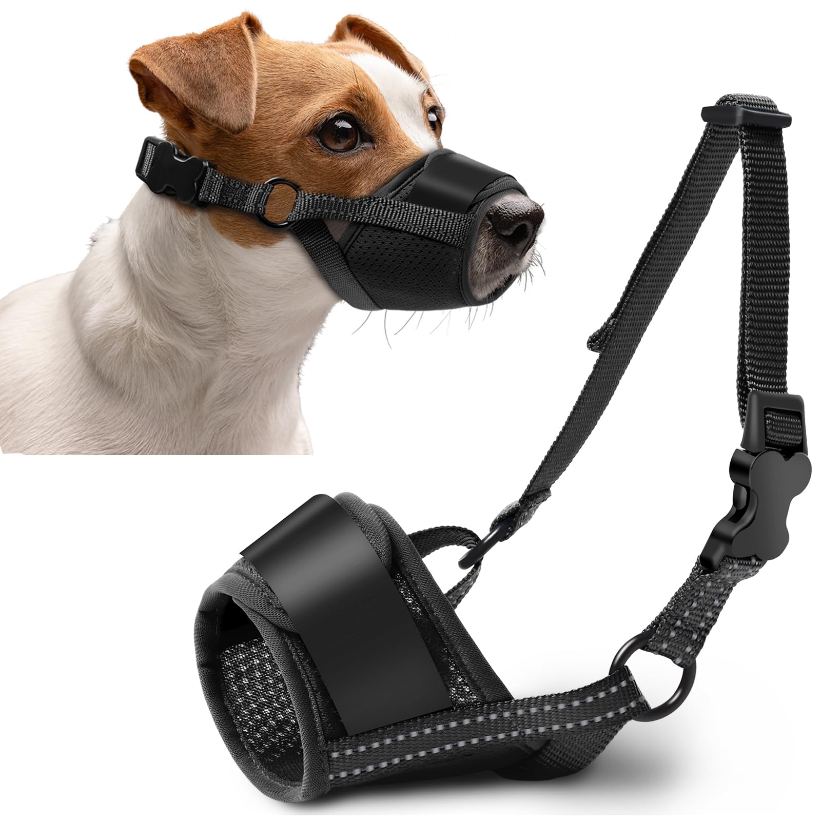 Photo 1 of MEDIUM-Dog Muzzle, Soft No Barking Mesh Muzzles for Medium Sized Dogs Anti Chewing, Breathable No Bite Muzzle for Mini Dachshund Jack Russell, etc, Suit for Grooming Vet Visits Allows Panting Drinking