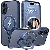 GolbinBox 360° Spin Magnetic Stand for iPhone 16 Case, [Compatible with MagSafe], [Full Camera Protection] [16FT Military Drop Protection], Slim Translucent Matte Phone Case,Navy Blue
