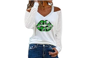 MXALUOB St Patricks Day Sweatshirts for Women Trendy Fashion Graphic Cold Shoulder Tunic Tops Long Sleeve V Neck Shirts