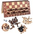Luoyer 3-in-1 Chess Backgammon Checkers Set 11 inch Wooden Chess Checkers Board Game with Folding Carrying Case Travel Chess Set for Adults