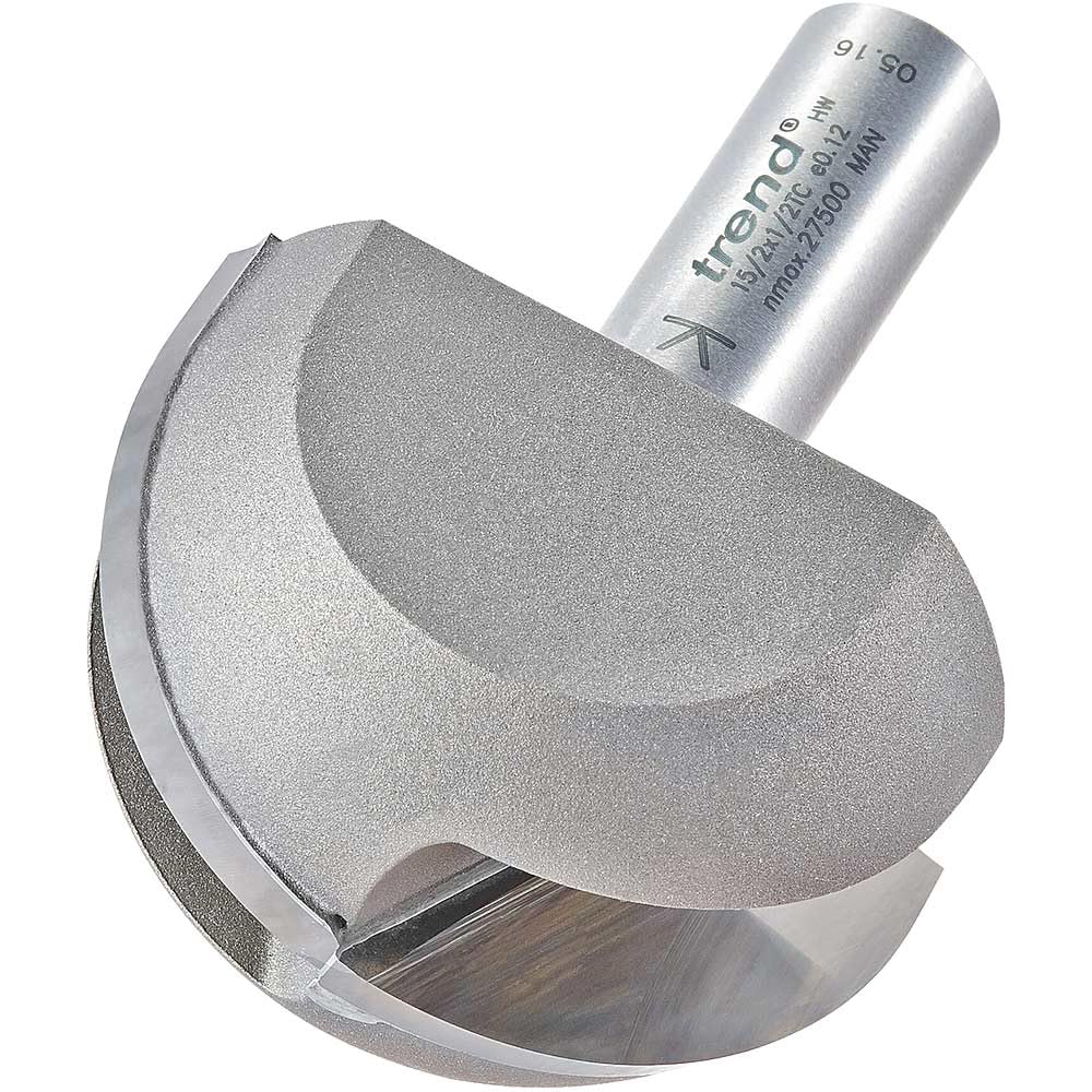 Trend Professional Cove Router Cutter, 25.4mm Radius, 1/2 Inch Shank, 50.8mm Diameter and 31.7mm Cut Length, Without Bearing, Tungsten Carbide Tipped, 15/2X1/2TC