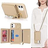 SunYoo for iPhone 11 Case with Card Holder,for iPhone 11 Wallet Case for Women with Strap Crossbody Lanyard Stand Ring,PU Leather Zipper Pocket Phone Cover-Beige