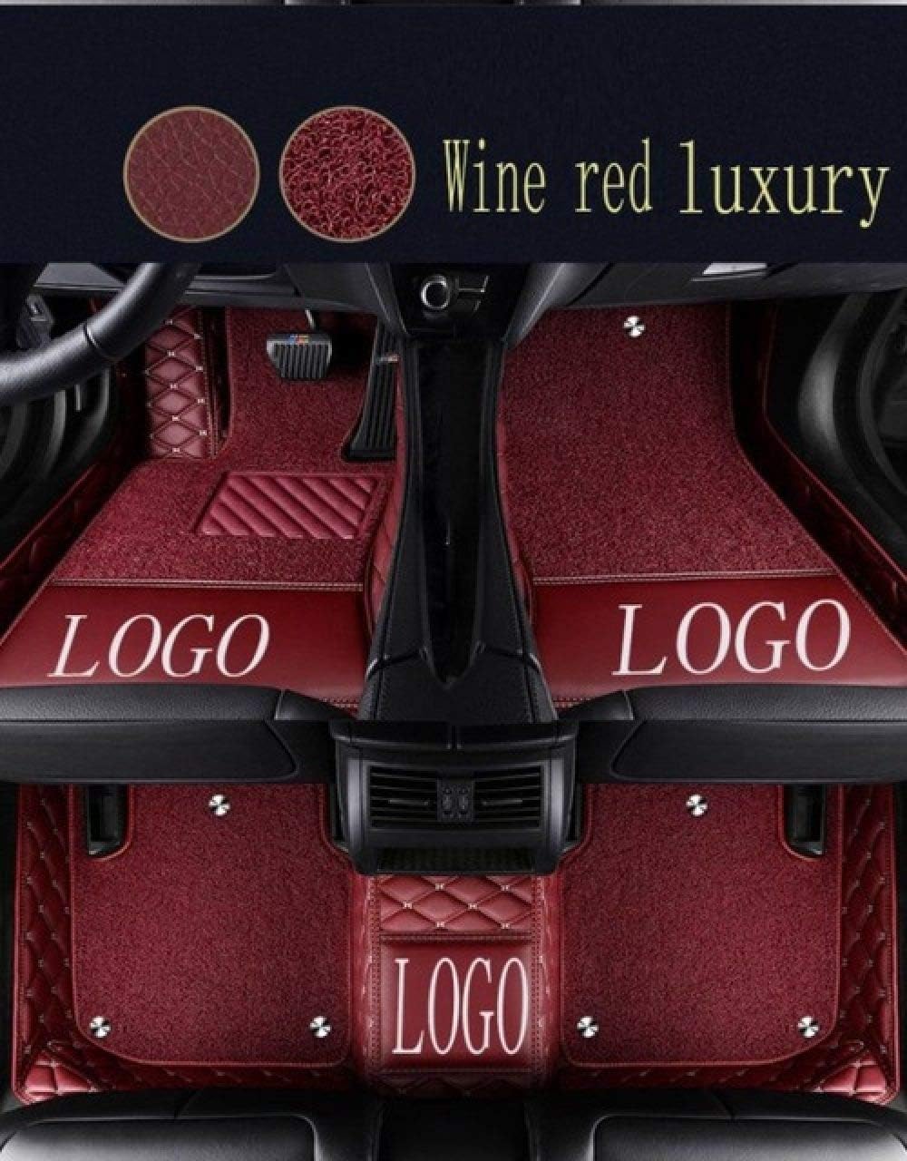 LKJHO Car mat,for Car floor mats with Case for Toyota Camry Corolla RAV4 Mark X Crown FJ Cruiser leather Anti-slip car-styling car,Wine red
