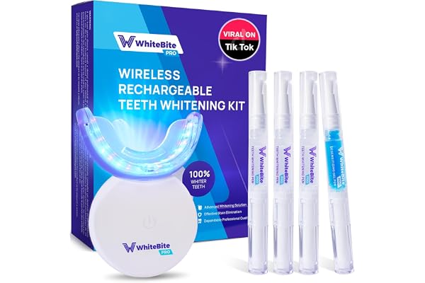 Whitebite Pro Upgraded Teeth Whitening Kit with Pens for Sensitive Teeth: Teeth Whitening LED Light, Mouth Tray, Carbamide Pe