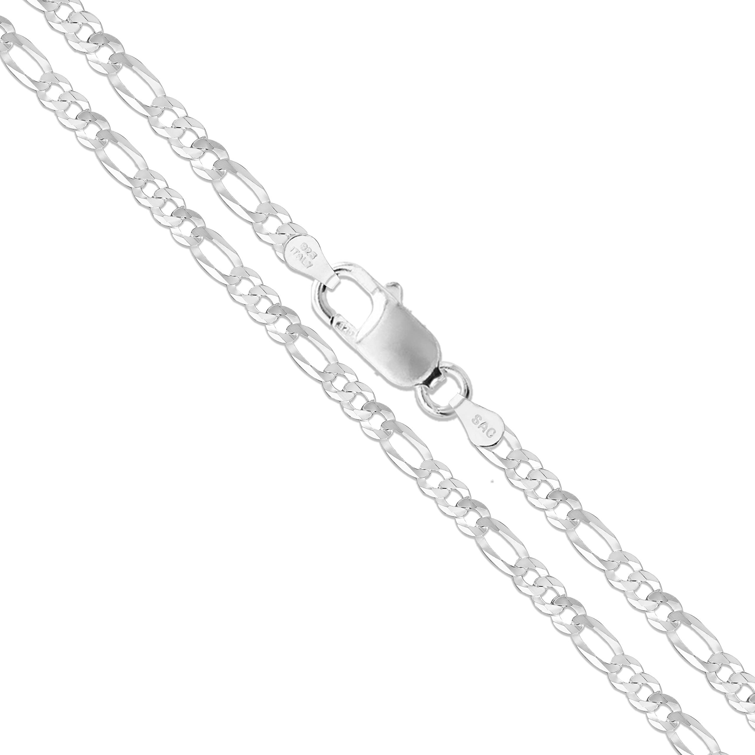 Sterling Silver Flat Figaro Chain 1mm-4.5mm Solid 925 Italy Link Women's Men's Necklace