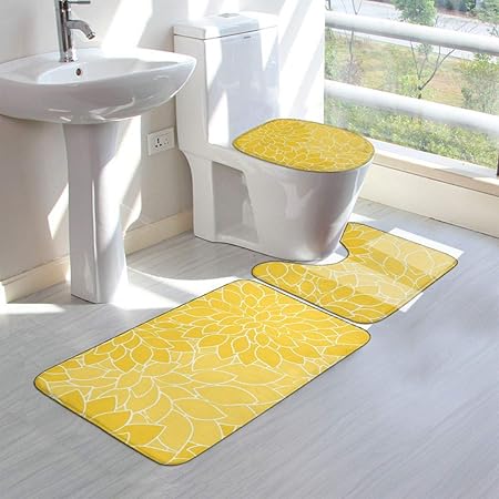 Wrution Mustard Yellow Large Dahlia Flower Petals Bath Rug Bathroom Mat Floor Rugs Soft Non Slip 3 Piece Set Square U Shape Mat Bathroom Decor Personalized Amazon Co Uk Kitchen Home